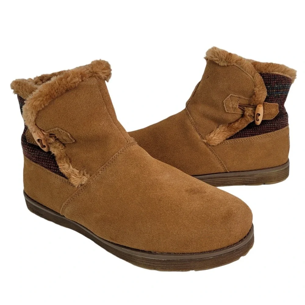 Skechers Ankle Boots Womens 9 Tan‎ Suede Faux Fur Lined 48677